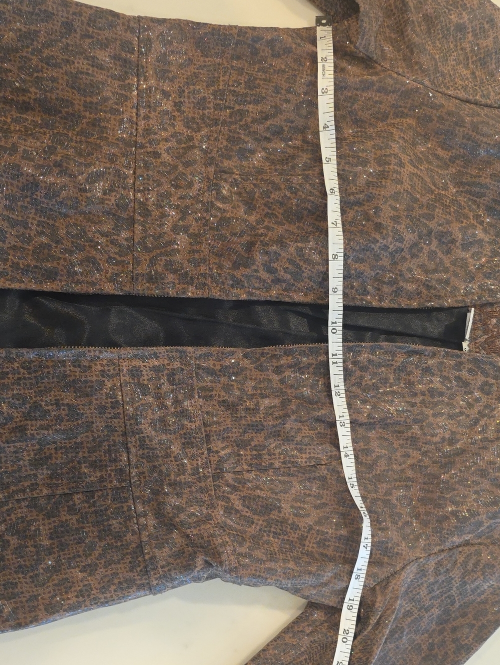 Brown Metallic Leopard Textured Zip-Front Women’s Jacket - Picture 10 of 12
